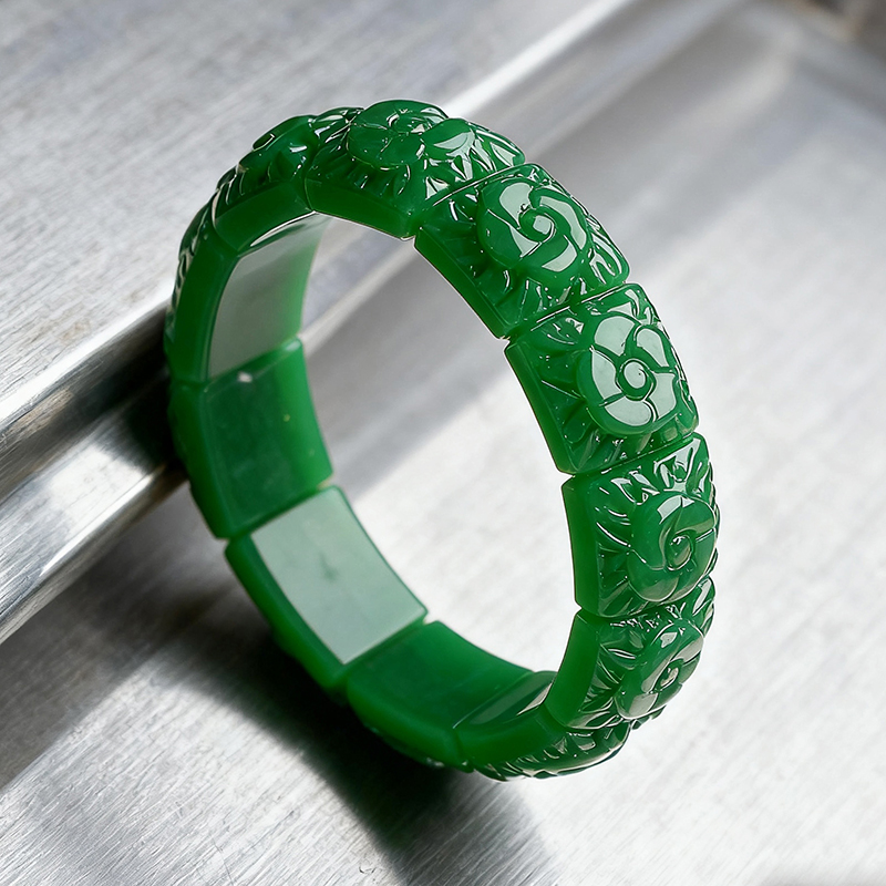 Vintage Jewelry Collection - Echte Jade Bloem Armband Designer Vintage