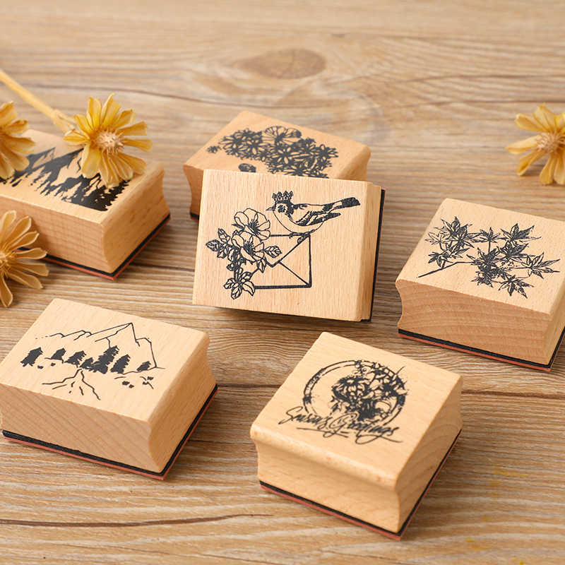 Vintage Collectible Magazines - Journal GO Vintage Houten Rubberstempel Bloemenprint